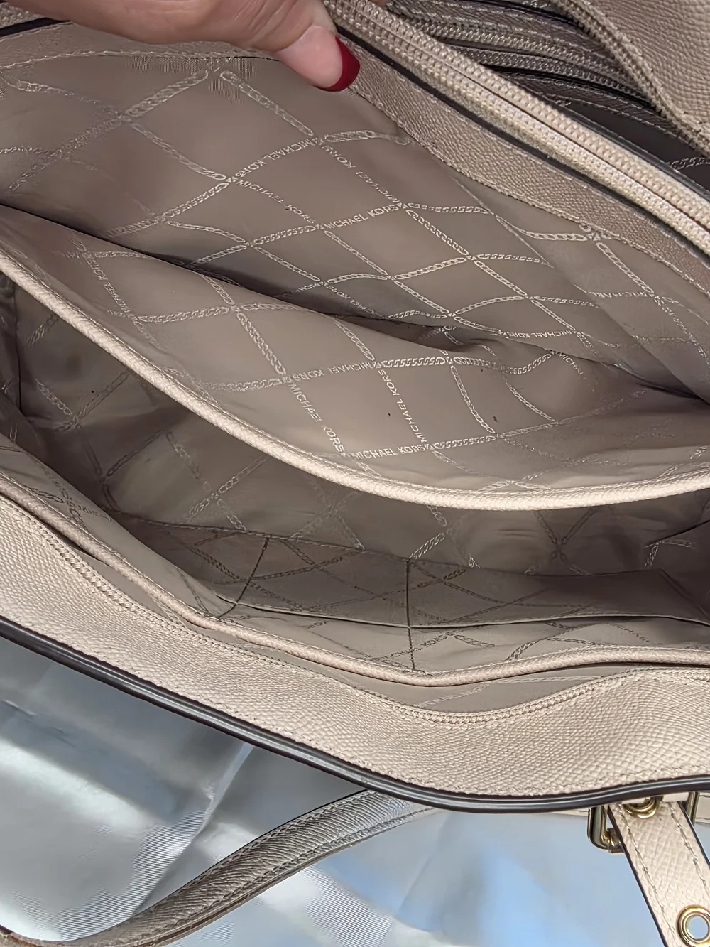 Michael Kors Brown Signature Logo Tote with Blush Leather Trim & Buckle Straps - Picture 10 of 11